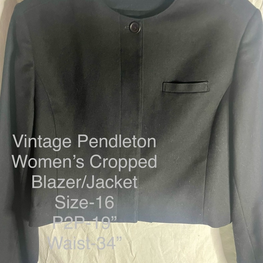 Vintage Pendleton 100% Virgin Wool Black Cropped Blazer/Jacket S-16